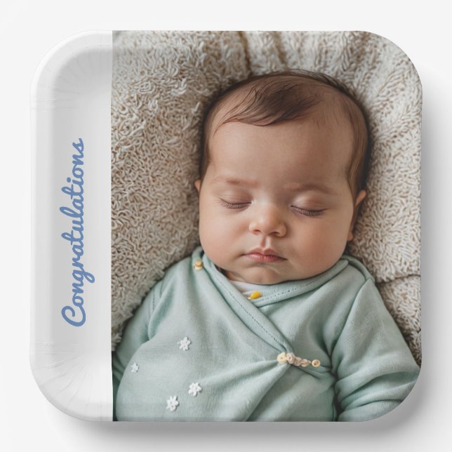 baby party photo congratulations sip and see  paper plate (Front)
