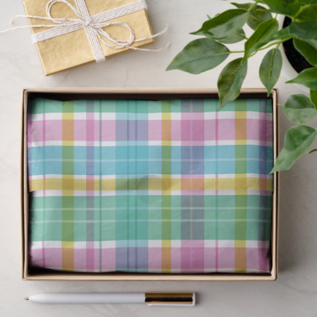Baby Pastel Plaid Pink Blue Green Tissue Paper (Gift)