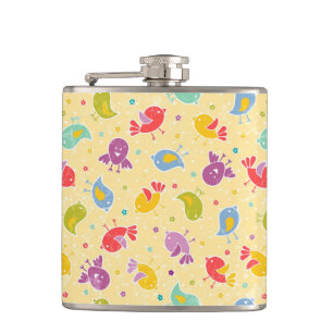 Baby pattern with cute birds hip flask