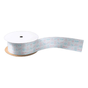 baby pattern with teddy bear satin ribbon