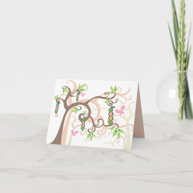 Baby Peas in Pod Twin Girls Thank You Note Card (Front)