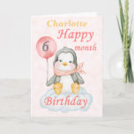 Baby Penguin 6 Month Birthday Card<br><div class="desc">A cute 6 month baby penguin birthday card. The card features a baby girl penguin sitting on a cloud holding a balloon. A sweet design f or a little girl who will be half a year old. Add the child, s name to the front of the card to customise it...</div>