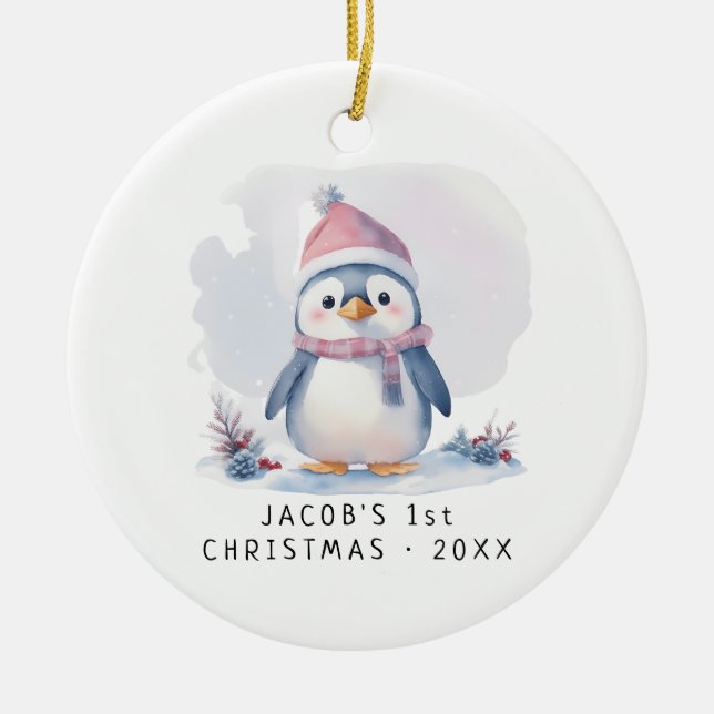 Baby Penguin| Baby's First Christmas Ceramic Tree Decoration (Front)