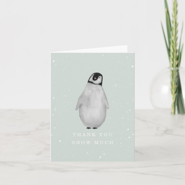 Baby Penguin Blue Boy Winter Baby Shower Thank Thank You Card (Front)