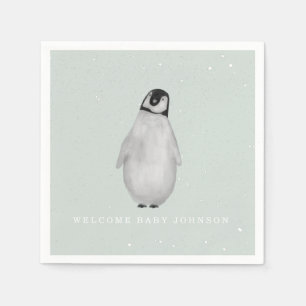 Baby Penguin Blue Winter Boy Baby Shower Napkin