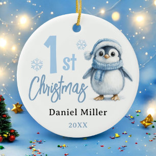 Baby Penguin Boy First Christmas 2024 Ceramic Tree Decoration