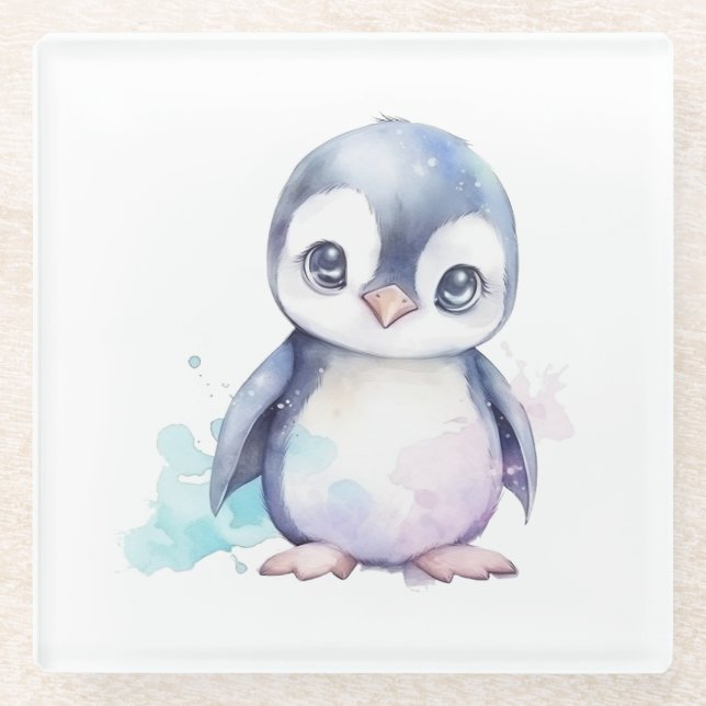 Baby Penguin Glass Coaster (Front)