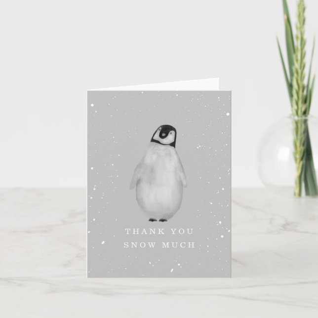 Baby Penguin Gray Winter Neutral Baby Shower Thank Thank You Card (Front)