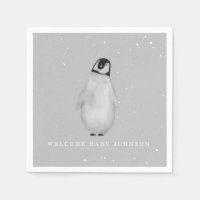 Baby Penguin Grey Winter Neutral Baby Shower