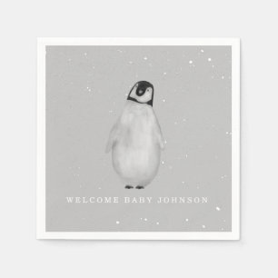 Baby Penguin Grey Winter Neutral Baby Shower Napkin