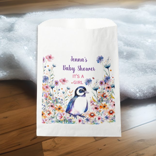 Baby Penguin in Flowers It's a Girl | Baby Shower Favour Bags (Creator Uploaded)