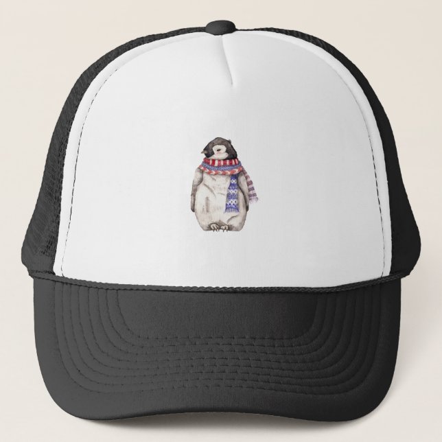 Baby Penguin in Scarf Trucker Hat (Front)