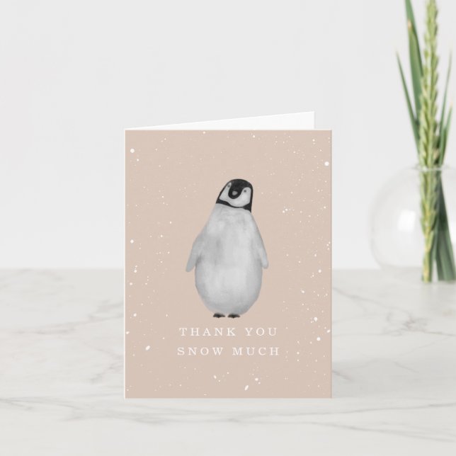 Baby Penguin Pink Girl Winter Baby Shower Thank You Card (Front)