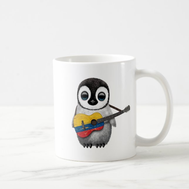 Baby Penguin Playing Colombian Flag Guitar Coffee Mug (Right)
