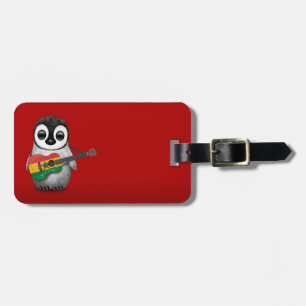 Baby Penguin Playing Ghana Flag Guitar Red Luggage Tag