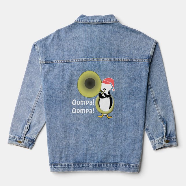 Baby Penguin Playing Tuba Oompa Customisable  Denim Jacket (Back)
