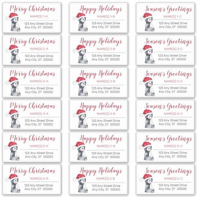 Baby Penguin | Santa Hat Christmas Address Labels (Front)