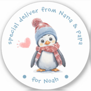 Baby Penguin White Christmas Label for Kids Gift
