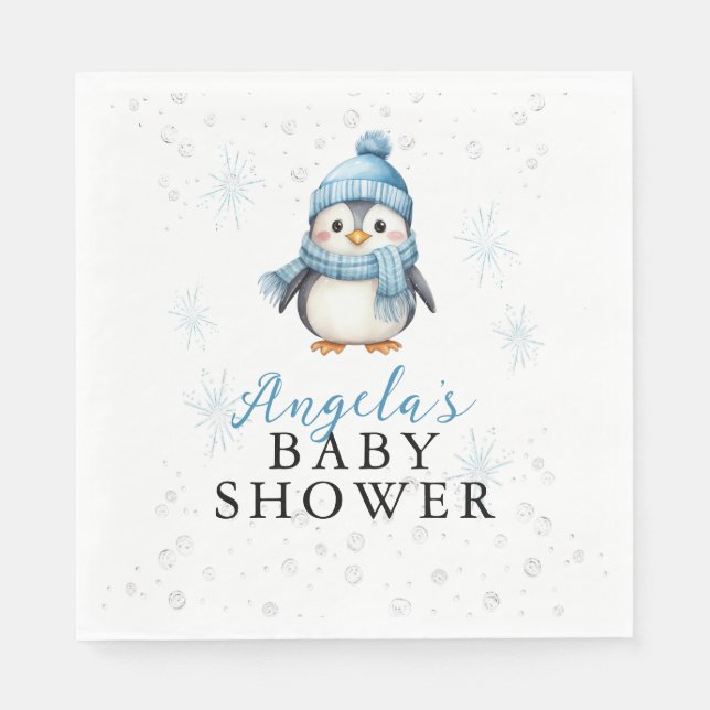 Baby Penguin Winter Baby Shower  Napkin (Front)