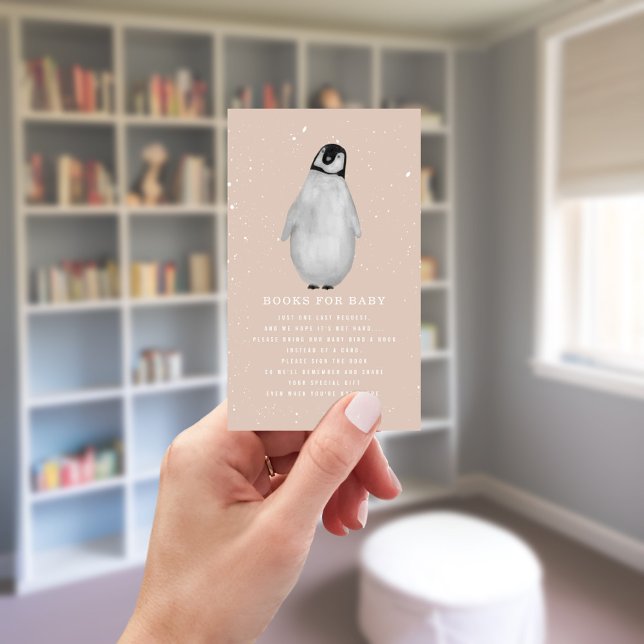 Baby Penguin Winter Pink Baby Shower Book Request Enclosure Card (Creator Uploaded)