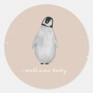 Baby Penguin Winter Snow Pink Girl Baby Shower Classic Round Sticker