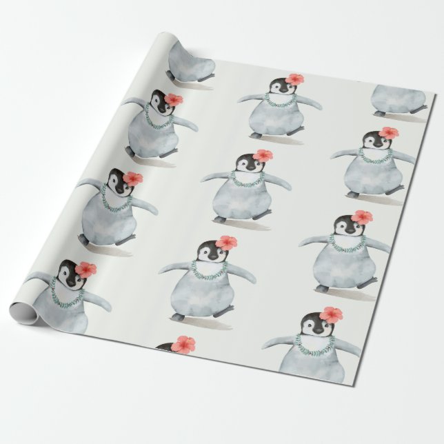 BABY PENGUIN WITH A FLOWER WRAPPING PAPER (Unrolled)