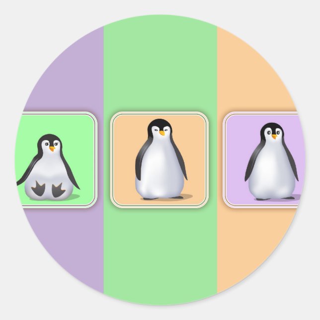 Baby Penguins Classic Round Sticker (Front)