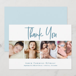 Baby Personalised 4 photo collage newborn birth Thank You Card