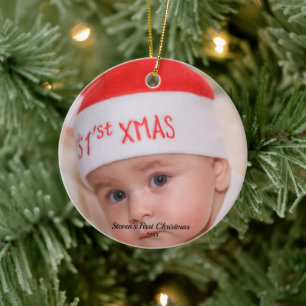 Baby personalised photo First Christmas Ceramic Tree Decoration