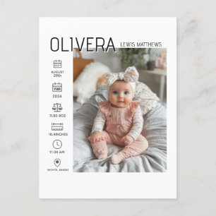Baby Photo and stats Announcement Postcard