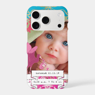 Baby Photo Baby Stats Damask Name or Quote