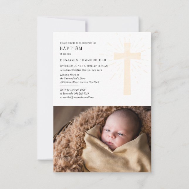 Baby Photo Baptism Elegant Religious Church Event  Invitation (Front)