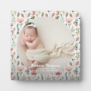 Baby Photo Birth Announcement Keepsake floral Plaque