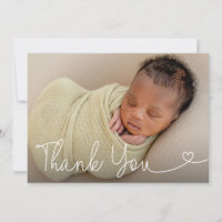 Baby Photo Birth Announcement Modern heart Script 