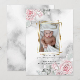 Baby Photo Birth Announcement Pink Floral