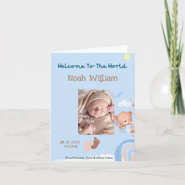 BABY PHOTO BIRTH ANNOUNCEMENT- TEDDY BEAR   ANNOUNCEMENT (Front)