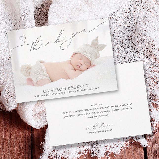 Baby Photo Birth Announcement Thank You Card (Baby photo birth announcement flat thank you cards with your message on the back.)