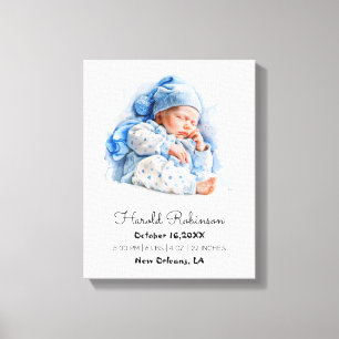 Baby Photo Birth Stats Nursery Canvas Print