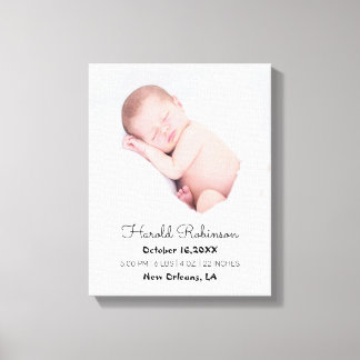 Baby Photo Birth Stats Simple Modern Canvas Print