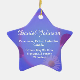 baby photo birthday record holiday blue purple ceramic tree decoration