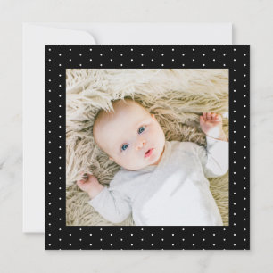  Baby Photo Black and White Tiny Polka Dots Invitation
