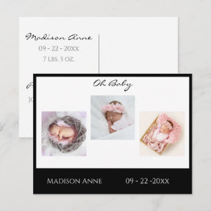 Baby Photo Black Boy or Girl Script Stats Birth Announcement Postcard