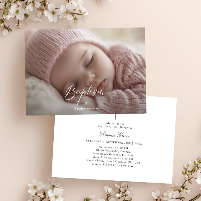 Baby Photo Black & White Gender Neutral Baptism Invitation (Creator Uploaded)