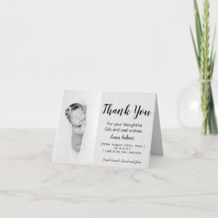 Baby Photo Black & White Thank You Birth Folded Announcement