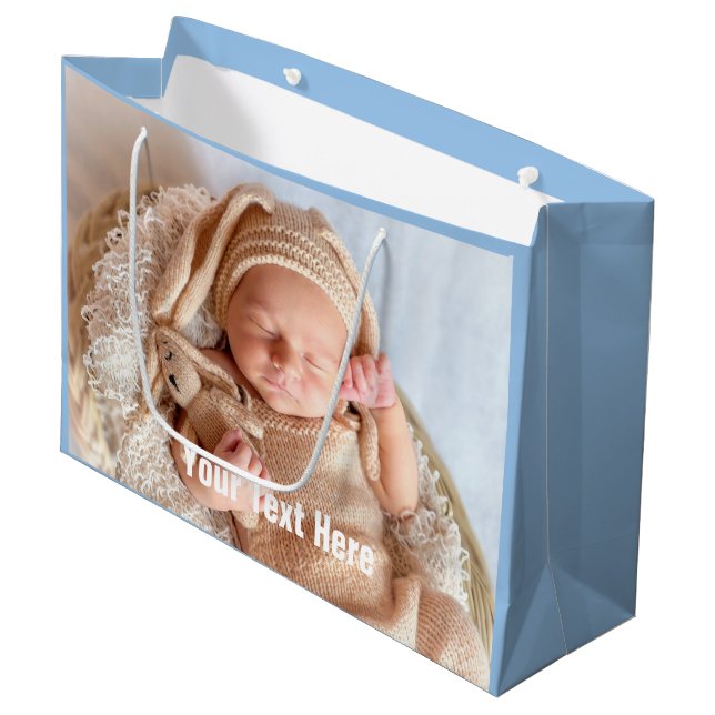 Baby Photo Blue Large Gift Bag (Front Angled)