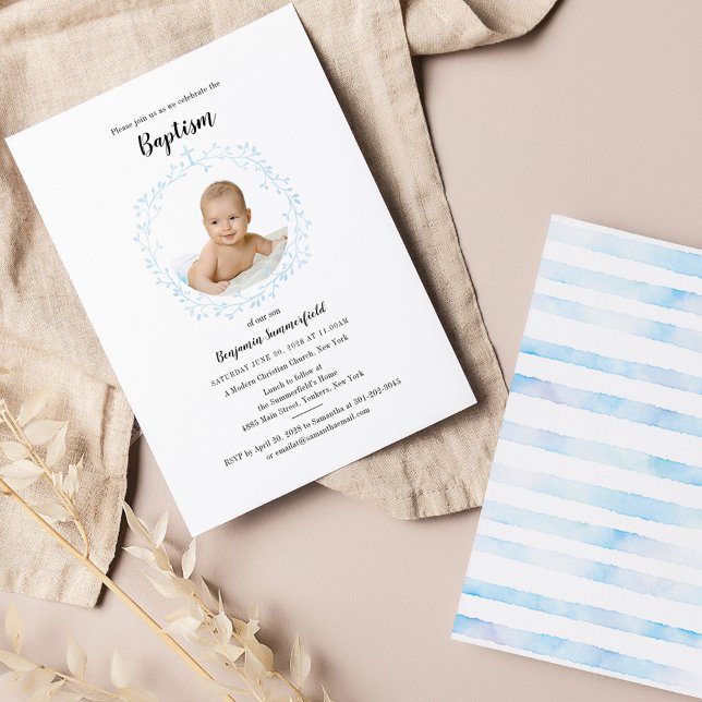 Baby Photo Christian Baptism Religious Event Invitation (Cute Baby Photo Baptism Invitation)