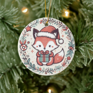 Baby Photo Christmas Cute Fox Ceramic Tree Decoration