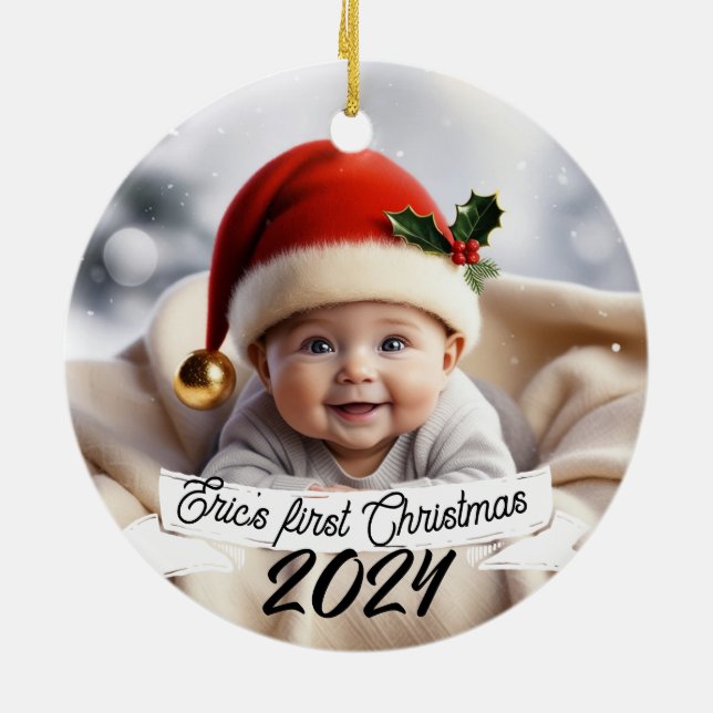 Baby Photo Christmas Cute Fox  Ceramic Tree Decoration (Back)