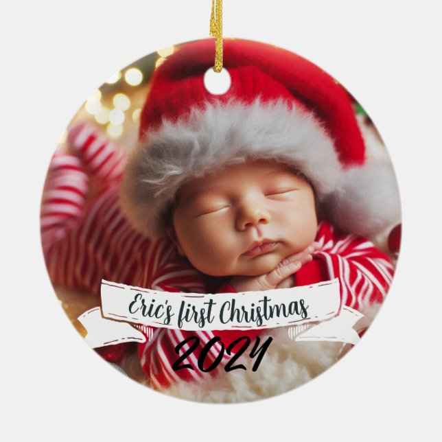 Baby Photo Christmas Cute Robins Ceramic Tree Decoration (Back)