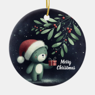Baby Photo Christmas Mistletoe Robin Wreath Ceramic Tree Decoration